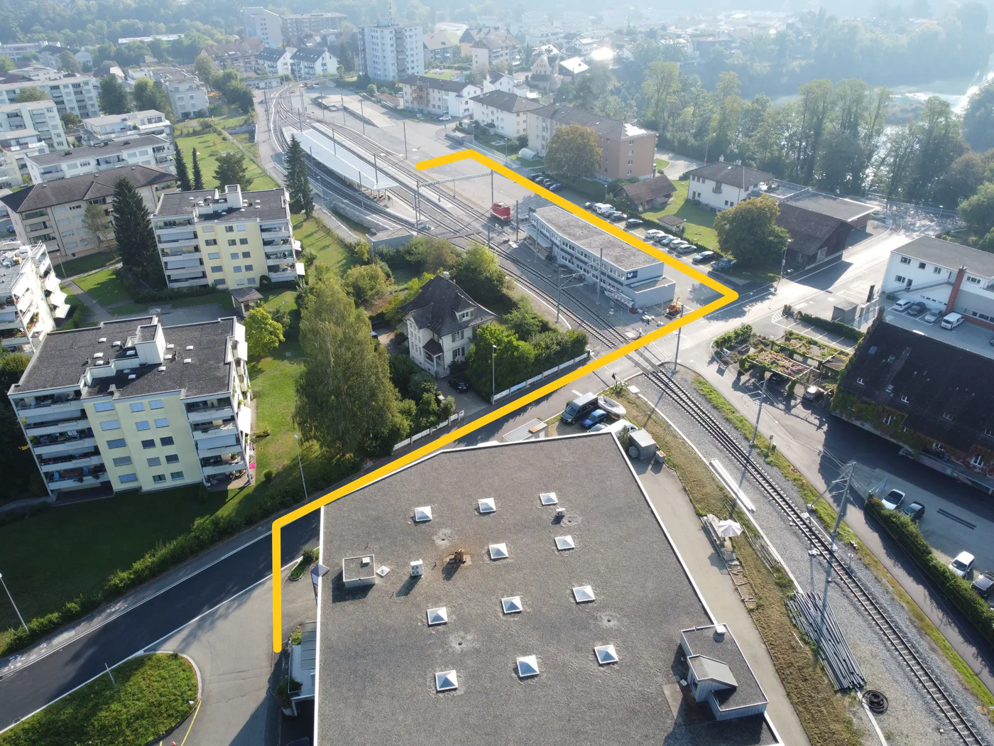 Gelb markierter Fussweg von der Station Bremgarten West zur Praxis